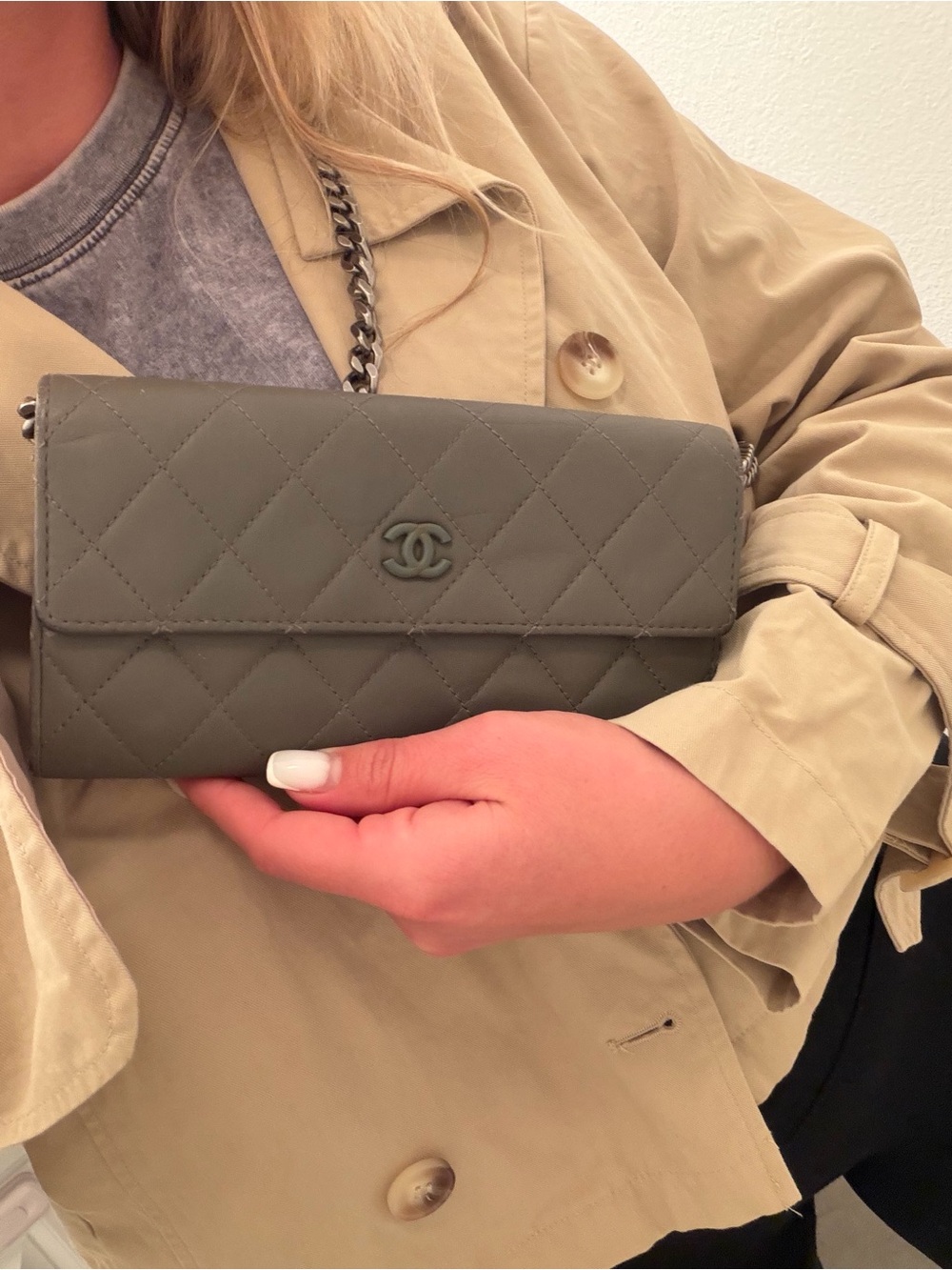 Authentic RARE Chanel Quilted Wallet Gray Matte CoCo WOC Wallet on Chain